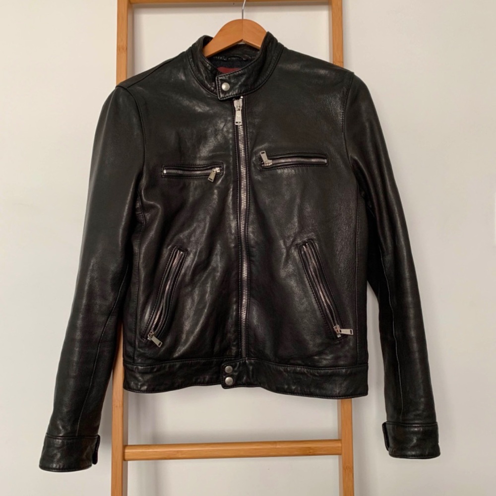 Cool classic black leather jacket.
